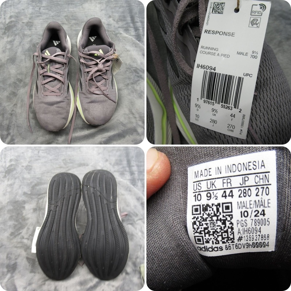Adidas Response Running Shoes Men 10 Gray Ortholite Chunky Sole Lace Up